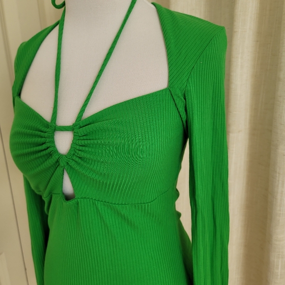 Jonathan Simkhai Merritt Cut Out Tie Neck Ribbed Top Parrot Green Size M NWT - Picture 4 of 9